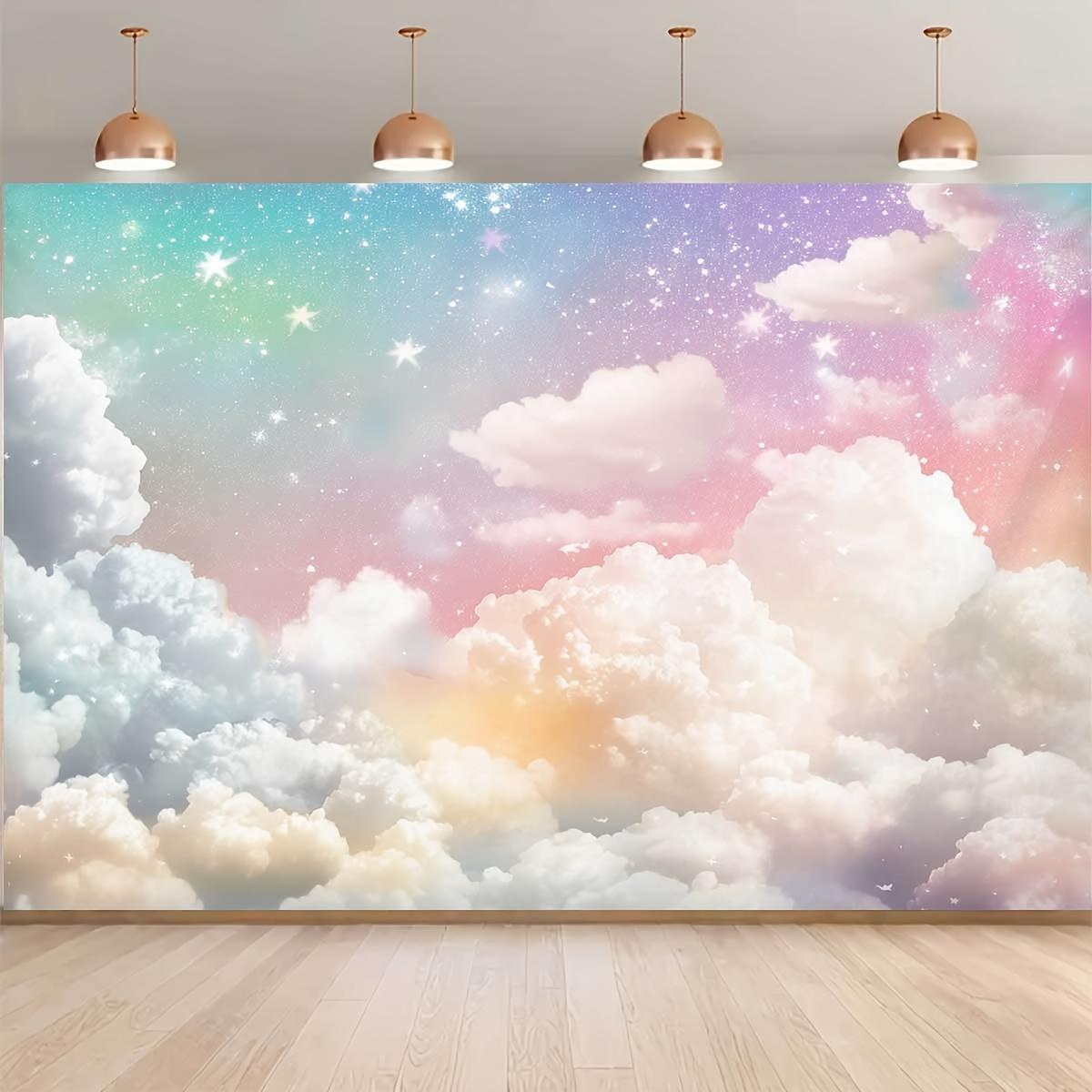 2D plane dreamy rainbow cloud background fabric soft gradient sky bedroom decoration polyester fiber 100x150cm
