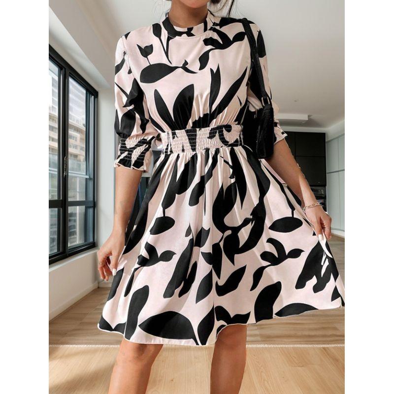 

Глубокий Новый Поступление Французская Осень Длинные Рукава V-образный Вырез Модный Комбинезон Женский Средней Длины Длинный Длины Высокая Талия Стройнящий Принт Длинное Платье Khaki S