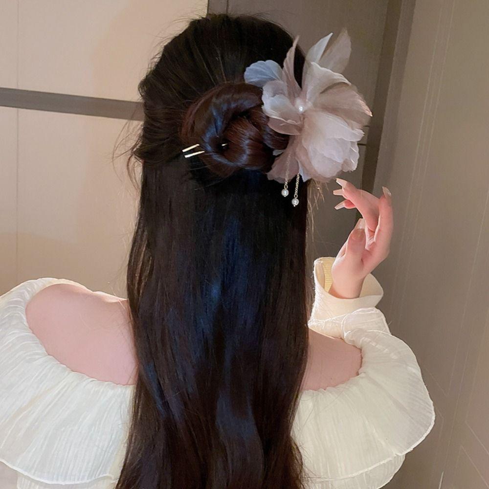 

U-образная сетка Цветочные шпильки Ретро жемчужные кисточки палочки для волос Цветочные U-образные заколки для волос для женщин