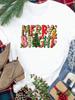 (Asian Size) star trend cute New Year festival Women Print Holiday Tee Top  Merry Christmas Casual Lady Short Sleeve Fashion Graphic T-shirts