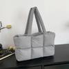 Quilted Plaid Bag Women Tote Handbags Retro Trendy Checkered Waterproof Shoulder Bag Solid Color Winter Soft Large Capacity Bags