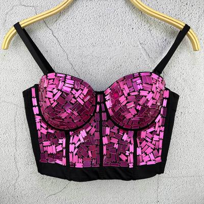 Glas Pailletten Mini Tank Top Trägerlos Trendiges Metallic Top Camis & Tank Tops