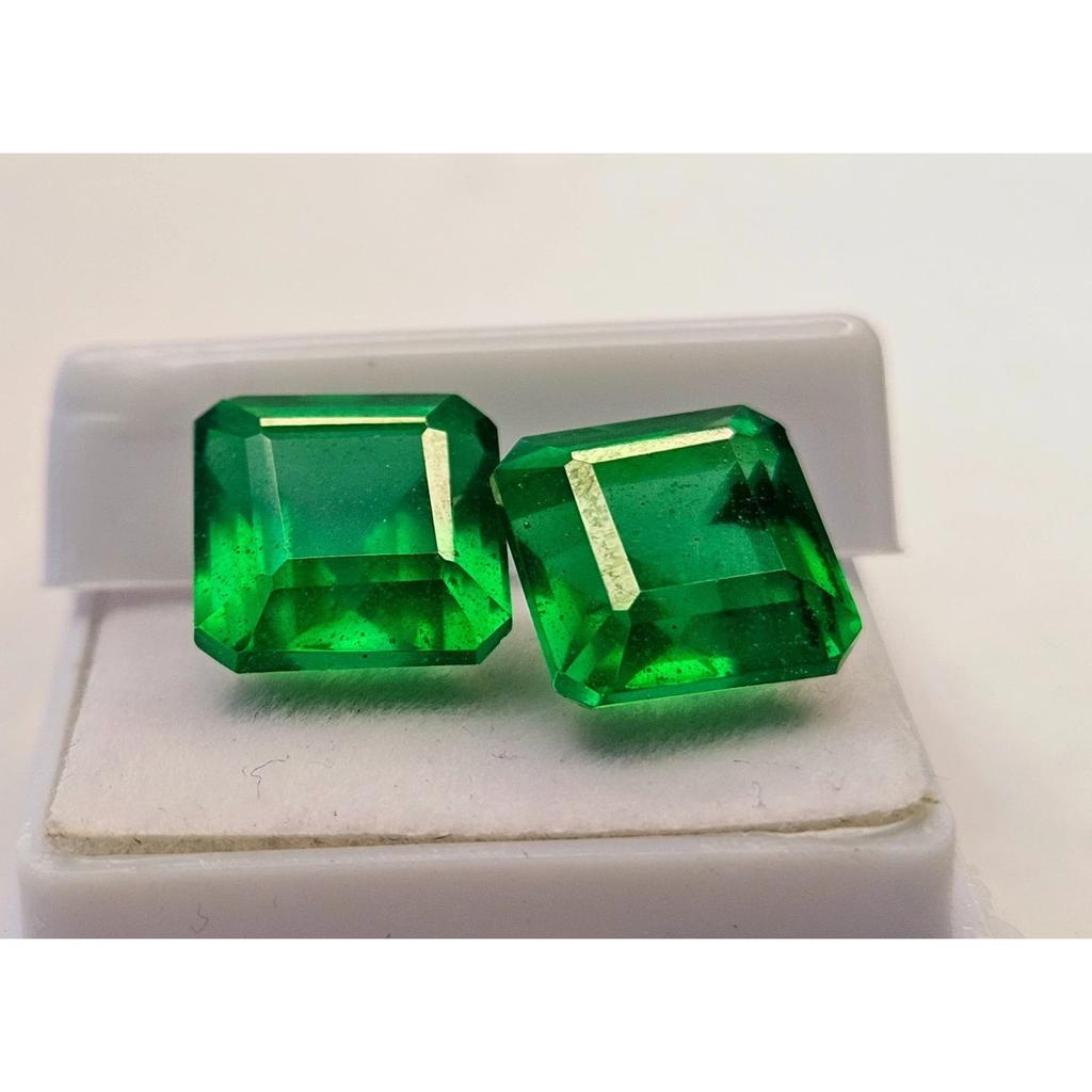 Green Emerald Square Colombian For Earring Making 19.15 Ct Pair Gemstone