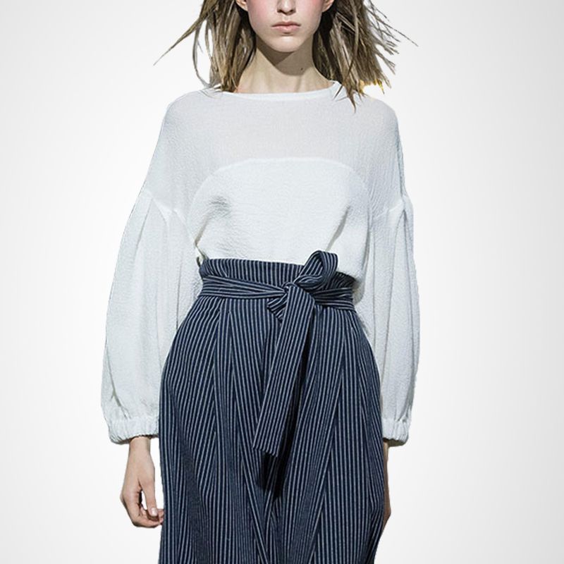 

Рубашка белая в полоску в стиле Гонконг, с темпераментом богини, свободная, повседневная White Tops XL