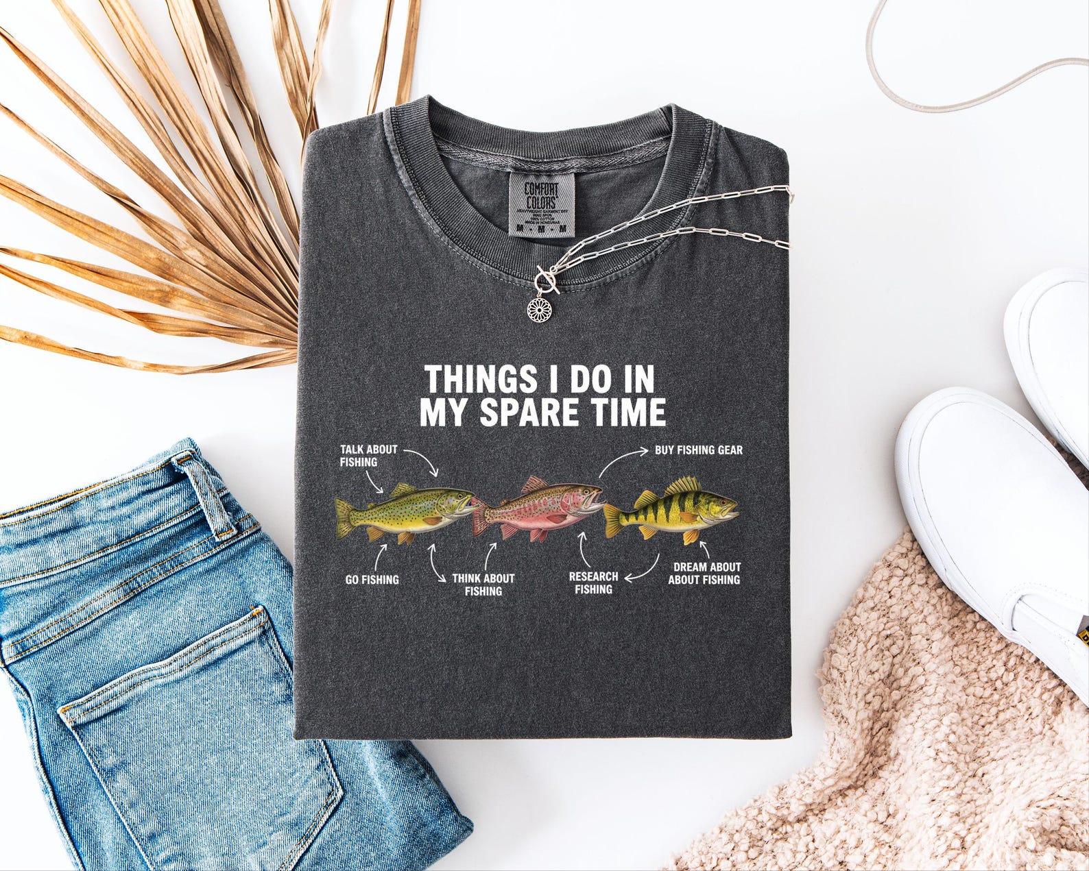 Things I Do in My Spare Time with Fish Graphics Men Boy Fishing Lover Gift Gift for Fisherman Dad Shirt Humorous Fishing Shirt Grandpa XXL