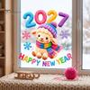 Commercial Store New Year Decor Chinese Window Stickers, 2027 Goat Static Clings, Reusable Winter Theme Decals Crochet Knit Lamb Decals, for Home Shop