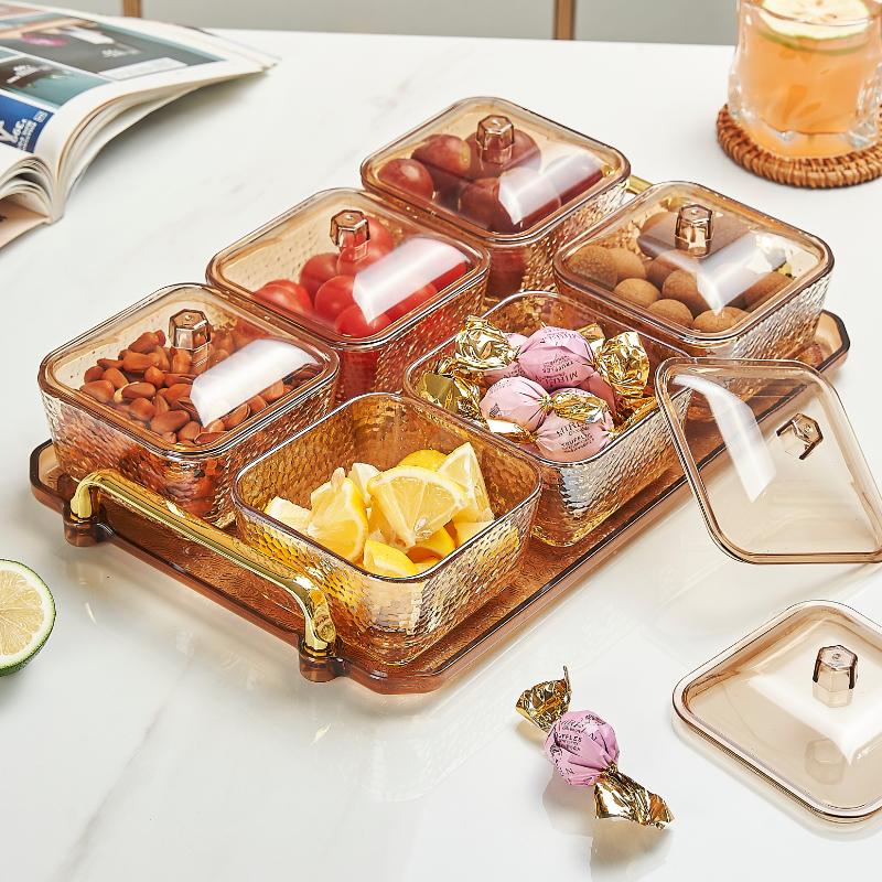 Luxuriöse Servierplatte aus Glas mit 6 Fächern, hochästhetisches Design, perfekt für Snacks, Früchte, Desserts zu Hause