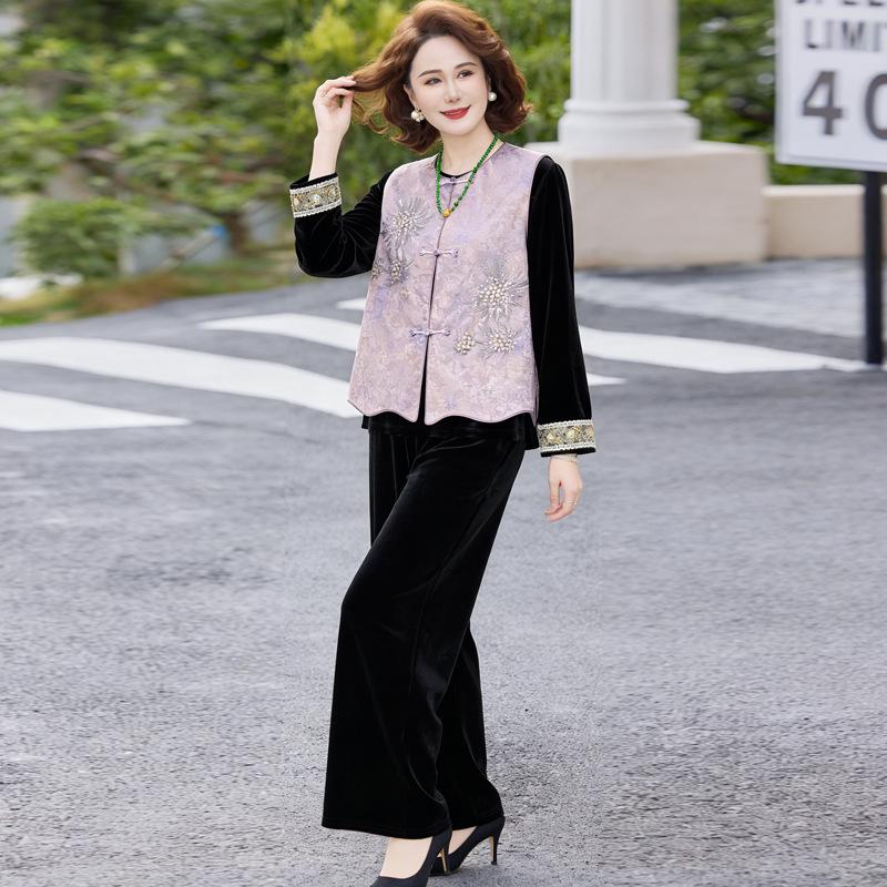 Elegant 2026 Spring Suit: Chinese Style Three-Piece Set for Middle-Aged and Elderly Women XL