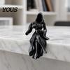 Dark College Decor Gothic Hooded Reaper Lady Figurine, 3D Printed Fantasy Shelf Sitter, Figure Art Piece Mysterious Black Robed Women Pouring