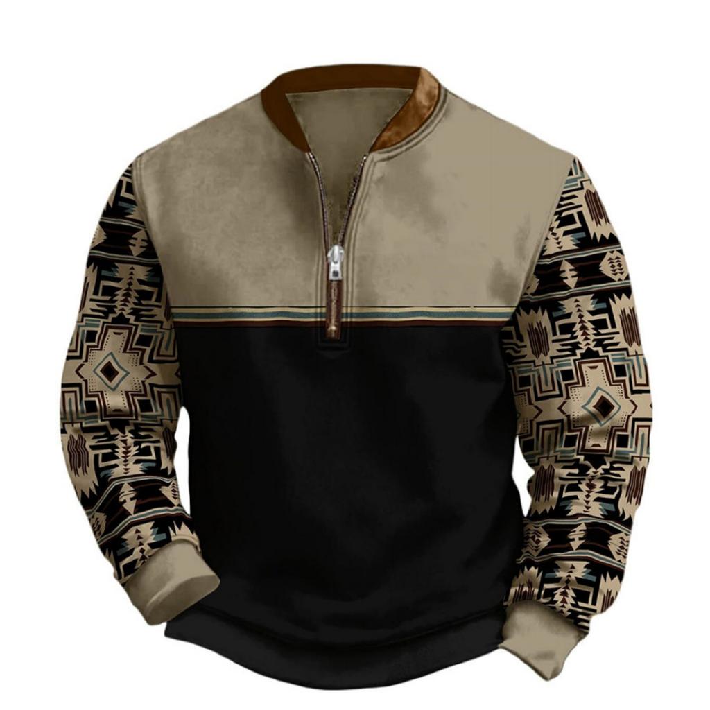 Men's Casual And Trendy Digital 3D Printed Round,neck Long,sleeved Half,pull One,piece Sweatshirt