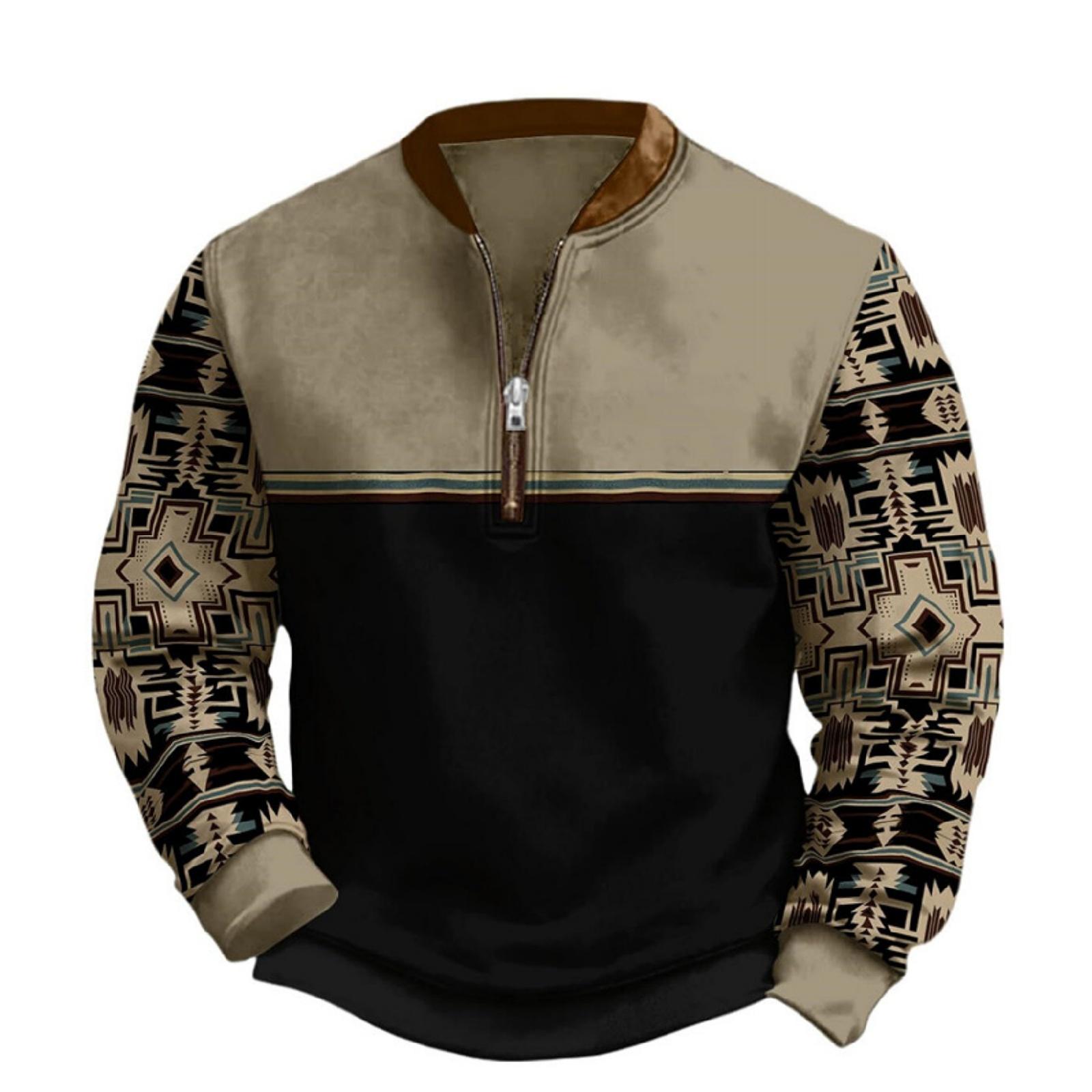 

Чоловічий повсякденний та модний світшот з цифровим 3D-принтом, круглим вирізом, довгими рукавами, половинною застібкою та цілісний M верблюд