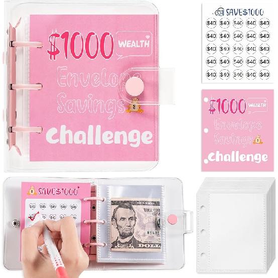 

100 Конвертов Челлендж по накоплению денег, Новый блокнот для челленджа 100 конвертов, Легкий и забавный способ накопить $5 050, Планировщик бюджета, 100-дневный челлендж с конвертами F-Pink