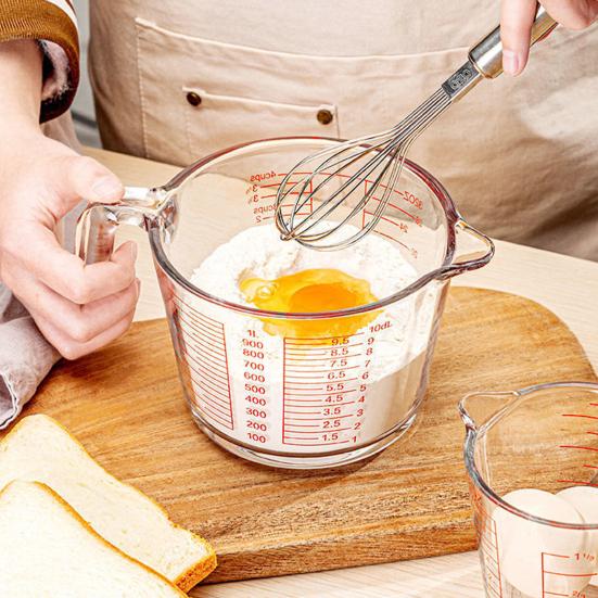 Yousheng Glass Measuring Cup with Handle 500/1000ml Heat-Resistant Pouring Spout Liquid Measurement Tool Easy-Pour Spout Cooking Utensil for Milk Eggs