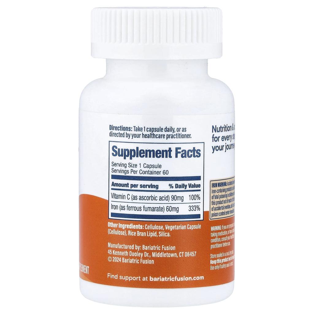 Bariatric Fusion, Iron Plus Vitamin C, 60 Capsules