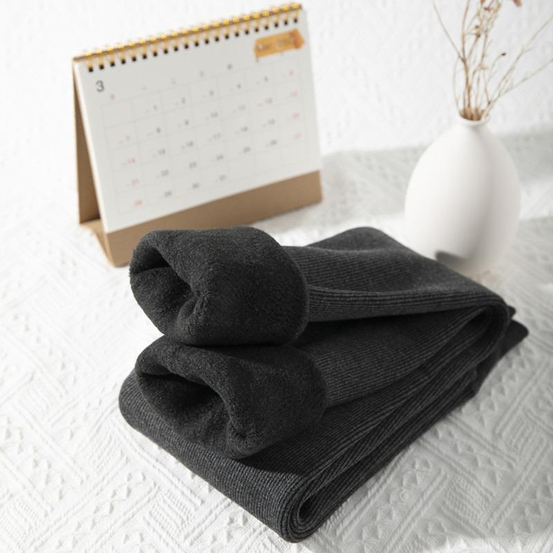 Autumn and Winter Fleece Thickened Threaded Cotton Vertical Striped Leggings, Foot-stepping Thermal Pants, Women's Integrated Pants