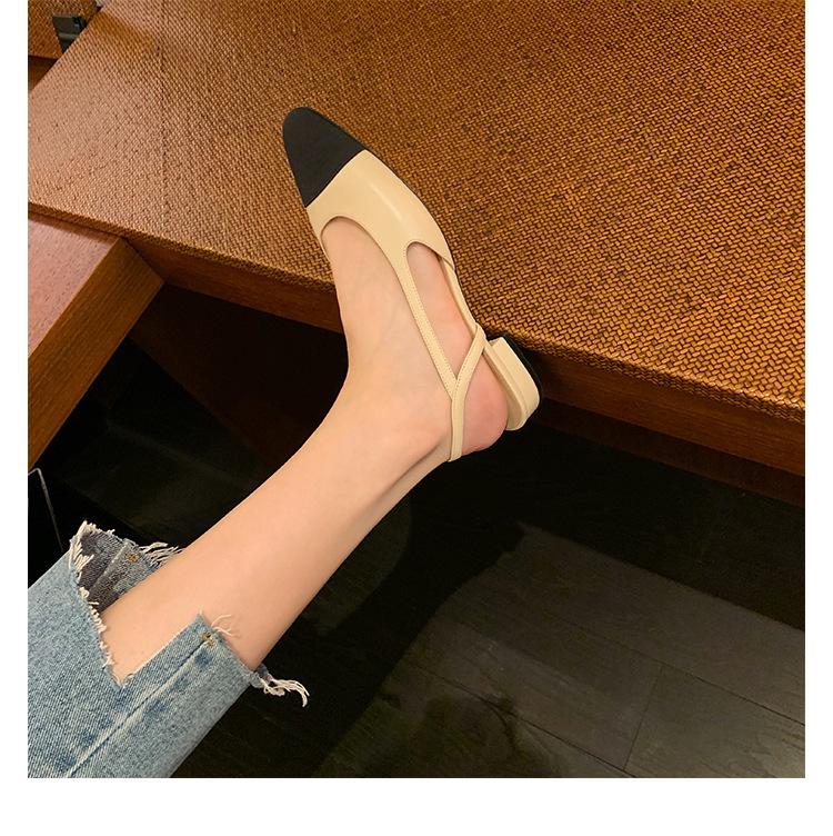 Grape mother same style 2025 French fairy style small square head low heel bag head rear empty flat sole single shoes sandals female summer