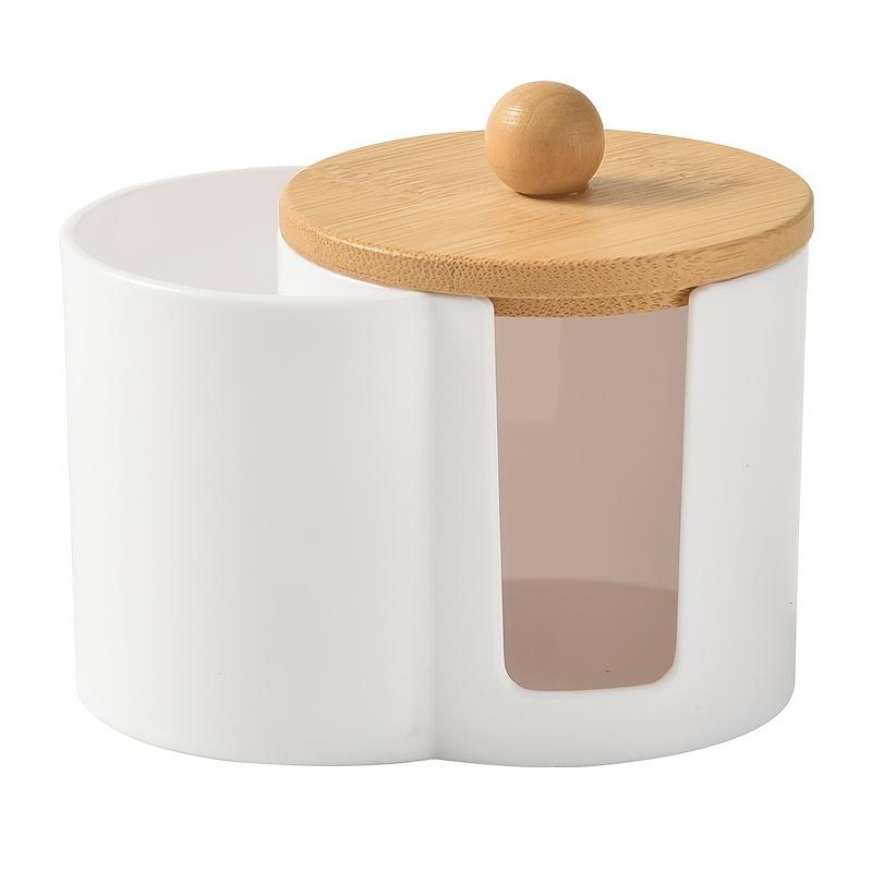 1pc Large Capacity Dustproof Cosmetic Organiser Cotton Swab Organiser,Bamboo Lid,Portable Cotton Swab and Powder Puff Holder