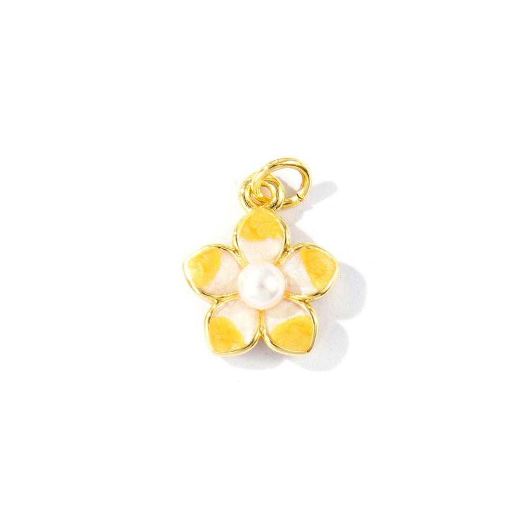 2Pcs Flower Charms Enamel Acrylic Imitation Pearl Brass 18K Gold Plated Pendants For DIY Necklace Jewelry Making 18mmx13mm