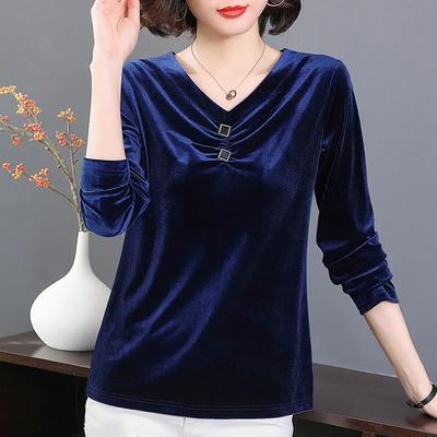 Gold Velvet Bottoming Shirt for Women Autumn and Winter New Style Long-sleeved Inner Wear