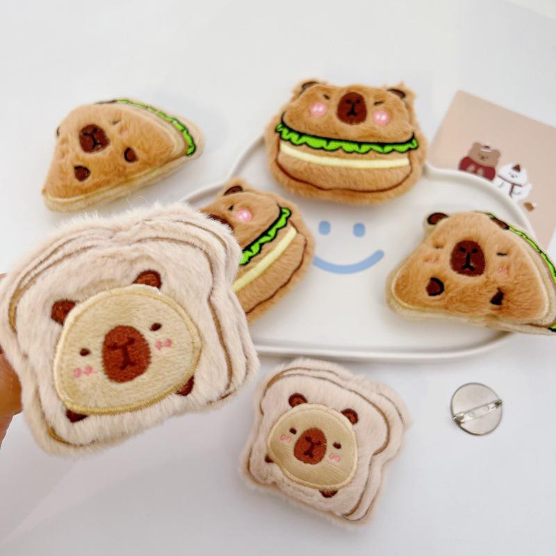 Cute Capybara Animal Plush Doll Brooch Fluffy Soft Stuffed Clothes Badge Pins Backpacks Decoration Accessories