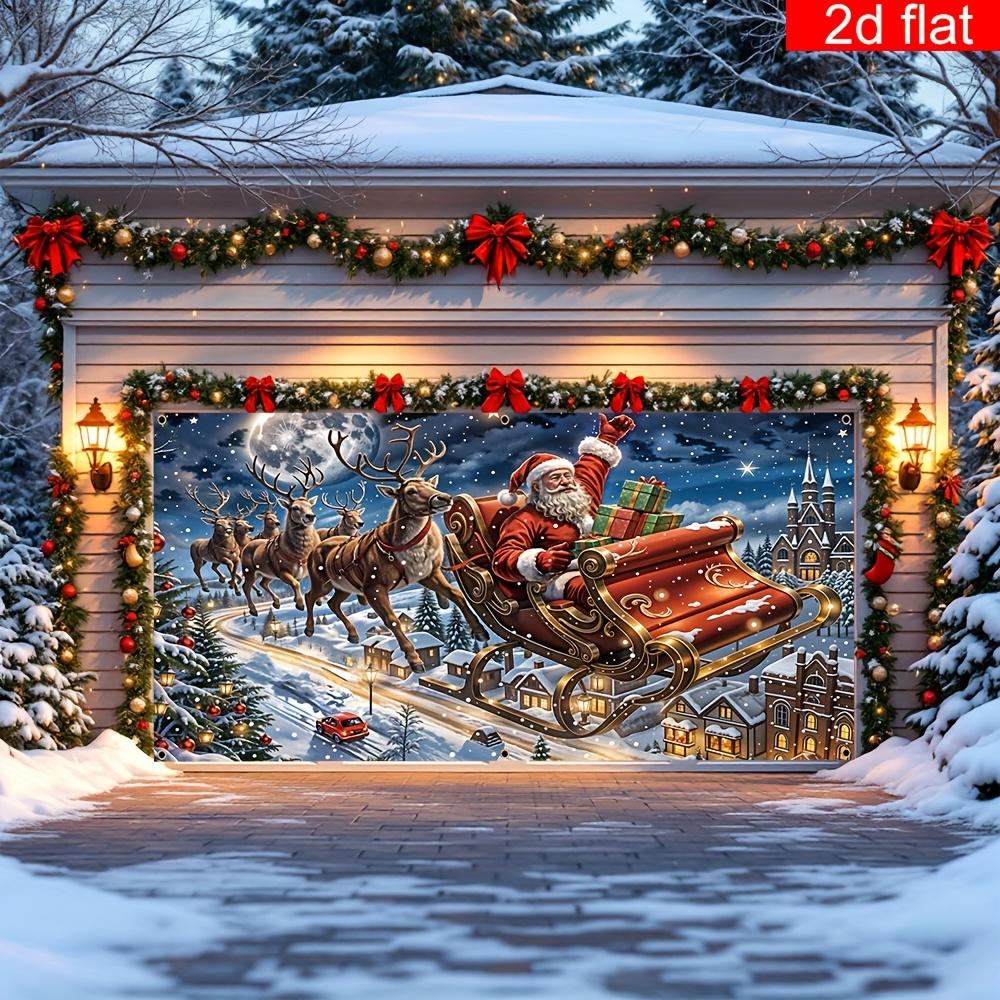 2D Flat Banner 1 Piece Easy To Hang Happy Winter Night Santa Reindeer Pattern Party Banner