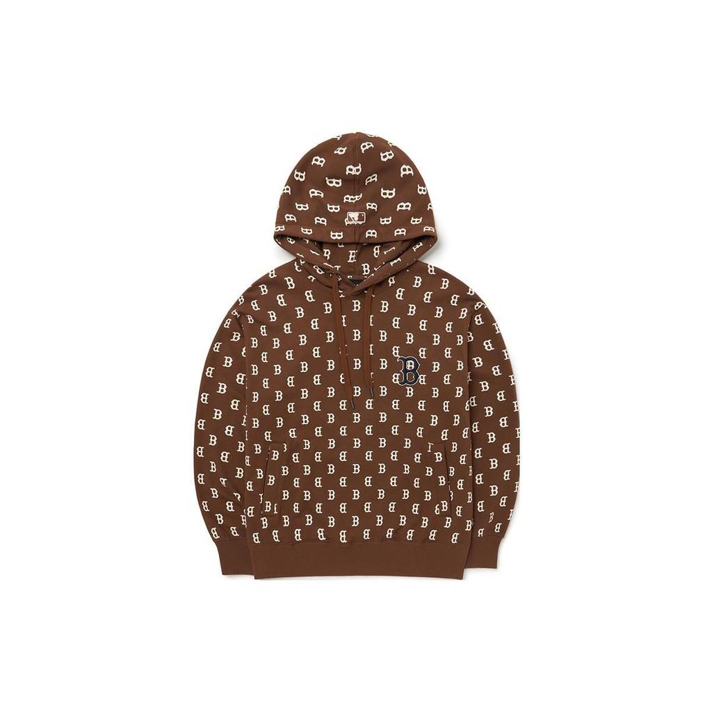 MLB Basic Logo Boston Red Sox All Over Print Drawstring Hoodie Unisex Hoodies Brown 3AHDM0224-43BRD