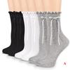 Womens Crew Ruffle Socks Cute Frilly Casual Socks Ribbon Bow Knit Cotton Lettuce Adorable Socks 3 Pack