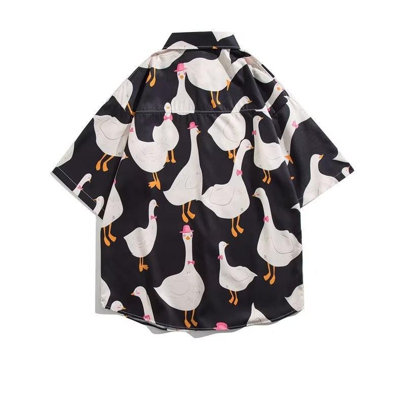 

Летняя мужская рубашка с короткими рукавами и принтом утки в стиле ретро, ​​блузка, мужская брендовая свободная повседневная рубашка для пар, футболки L чёрный