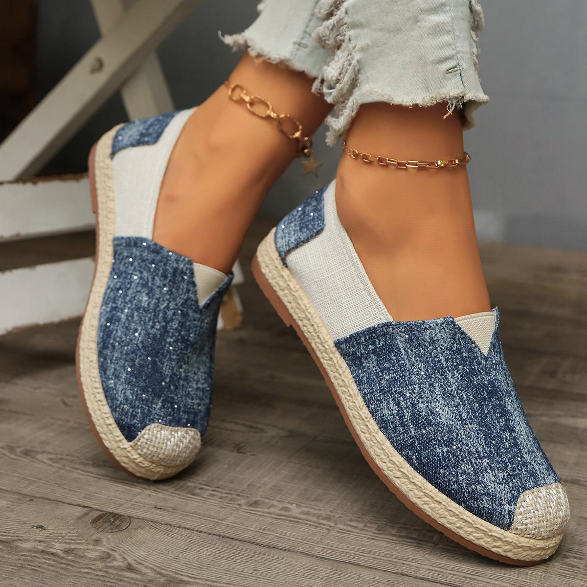 Мода 2024 года осень новые модные туфли на плоской подошве с круглым носком легкие дышащие парусиновые мокасины повседневная и удобная женская обувь 36 синий 2739₽