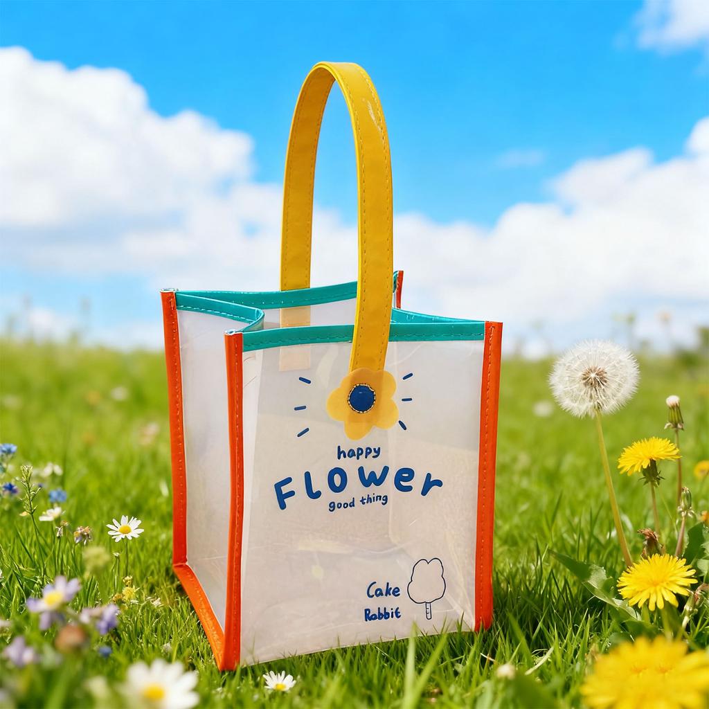 Transparent Handbag Cartoon Cute Bunny Pattern Clear Beach Shoulder Bag for Travel Beach Shopping Home Use Little