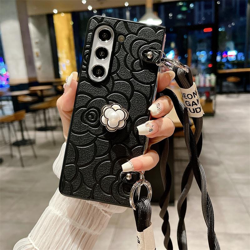 Crossbody kožené kvetinové puzdro na telefón pre Samsung Galaxy Z Fold 6 5 4 3 Fold6 Fold5 Fold4 Fold3 5G Hard Shell Shockproof Cover