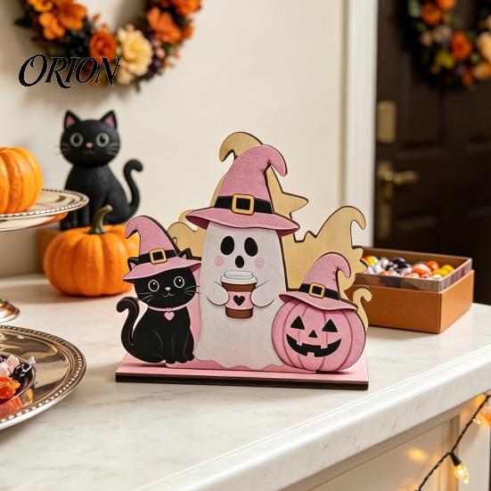 Solid Wood Napkin Tray Halloween Wooden Holder, Cute Pastel Pumpkin Ghost Black Cat Tabletop Tissue Dispenser, Decorative Paper Towel Holder