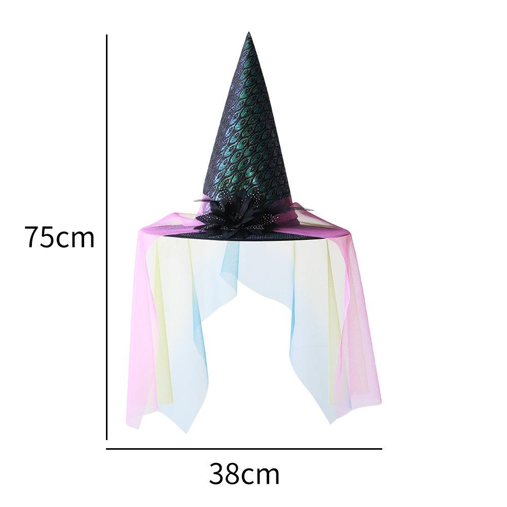Halloween Witch Hat with Flowers Party Wizard Hats Decoration Props for Adults Children Cosplay Witch Net Gauze Headwear Costume