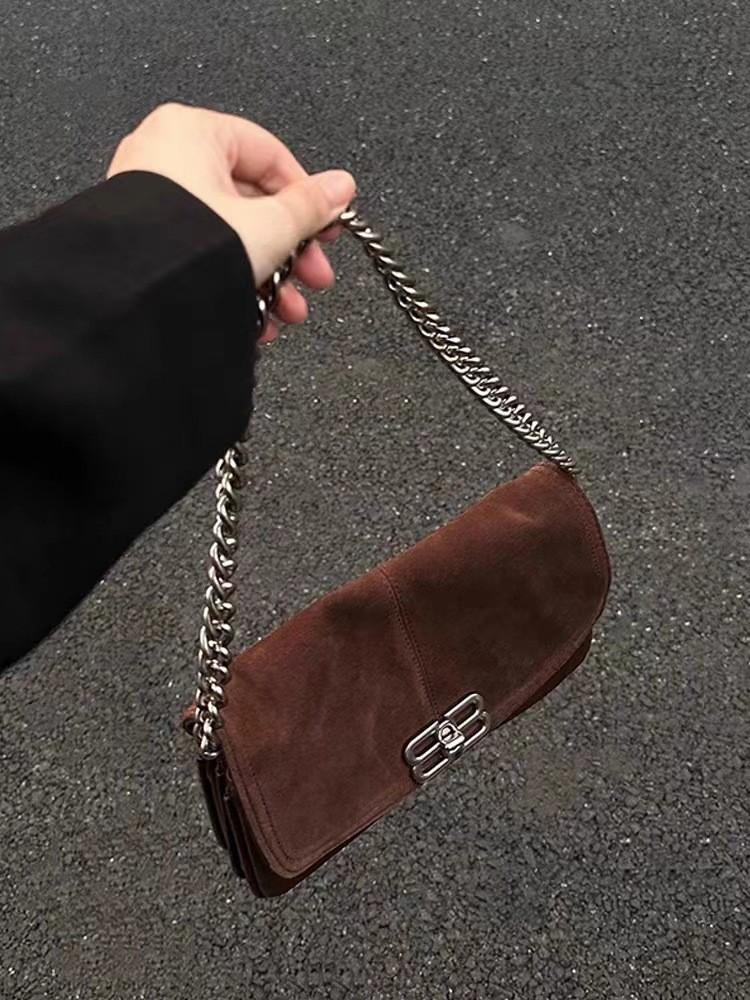 Unique Retro Style Shoulder Bag With Colorful Flap Pocket Dual Shoulder Straps коричневый