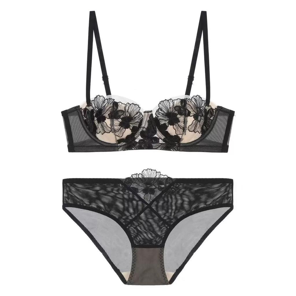 Französisches Sexy Spitzen-Dessous-Set, Atmungsaktives Minimizer-BH-Set mit Hasenohren-Cups für Übergroße Frauen mit großem Busen