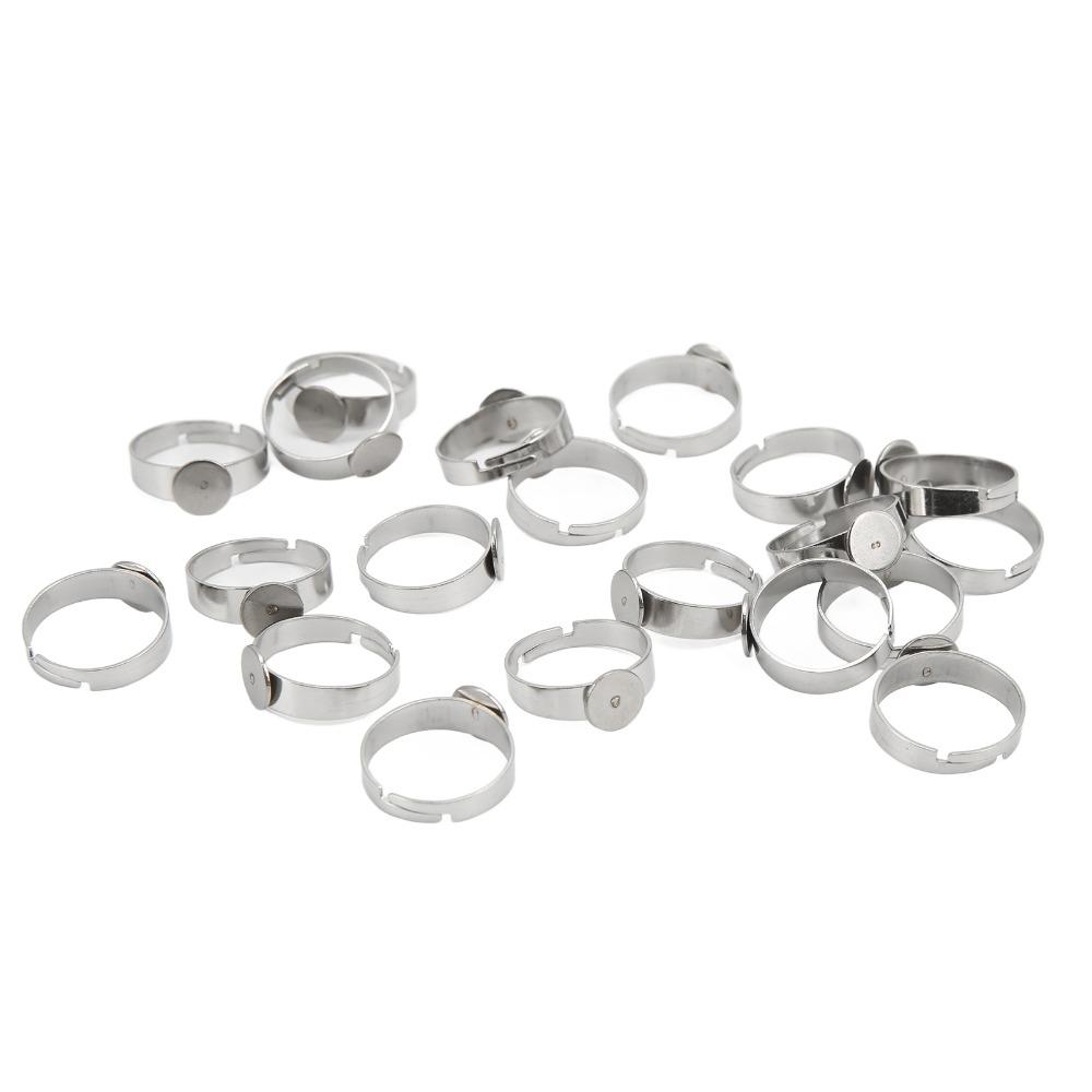 20pcs Adjustable Design Blank Ring Flat Base Stainless Steel Ring Flat Ring Base Creative Projects