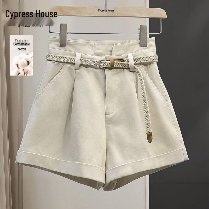 Women s Pure Cotton Solid High-Waist Casual Shorts XL