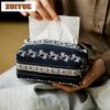 Handmade Indigo Jacquard Cloth Tissue Box Elegant Tissue Rangement Wet Wipes Case Reusable Paper Drawer Hotel Napkin Storage