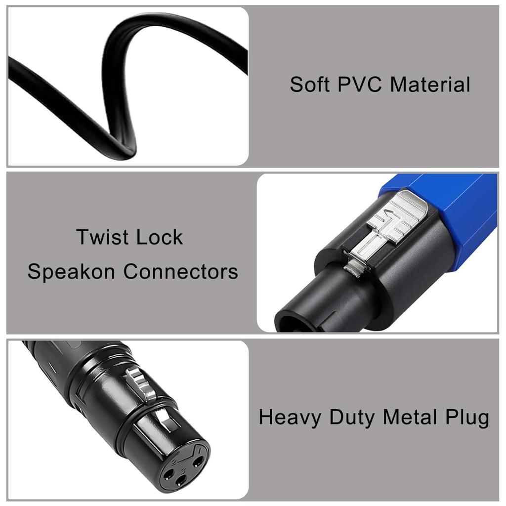 HAAMNING7 Speakon to XLR Cable, Speakon Male to XLR Female 3-Pin Cable, 22AWG Audio Speaker Adapter Extension Cord with Twist Lock, for Amplifiers,