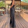 Women's 2026 Summer Satin Dress Black Lace Patchwork Long Dress Elegant Sleeveless Sexy Backless Party Maxi Dresses