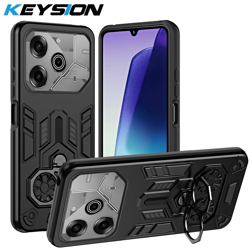 KEYSION Shockproof Armor Case for TECNO POVA 6 6 Pro 5G Soft Silicone+PC Metal Ring Stand Phone Back Cover for TECNO Pova 6 Pro