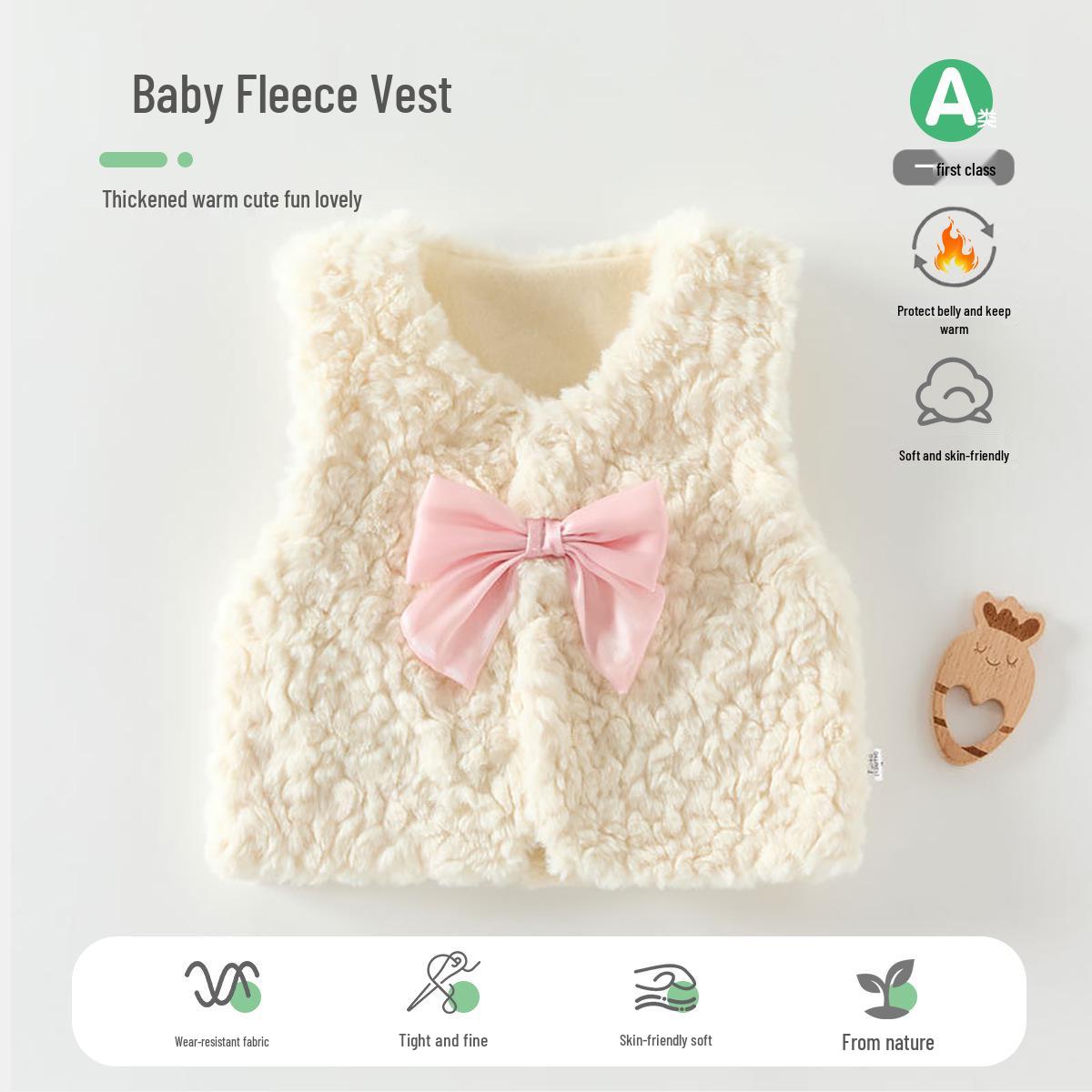 

Cozy Bowed Plush Vest: Ultra-Warm Baby Girl Jacket for Autumn/Winter Size 90 (9-12 months)