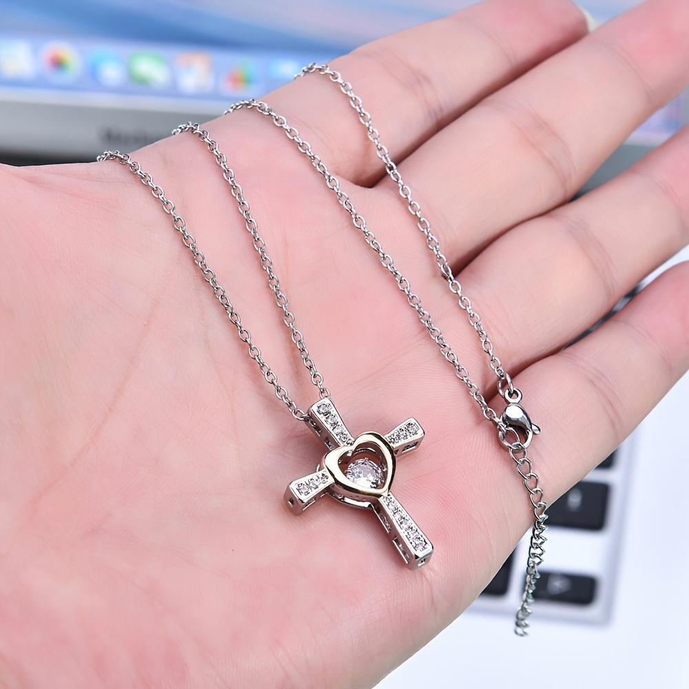A stainless steel love Bible cross zircon dynamic pendant necklace, a gift for your girlfriend on Valentine's Day, birthday or Thanksgiving