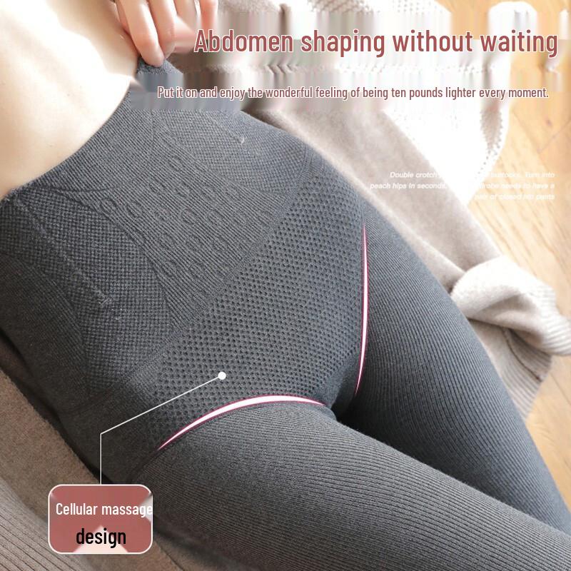 Langsha Women's Ribbed Fleece-Lined High-Waist Tights