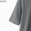 ZANZEA Women Casual Round Neck Plaid Print Loose Half Sleeve Blouse