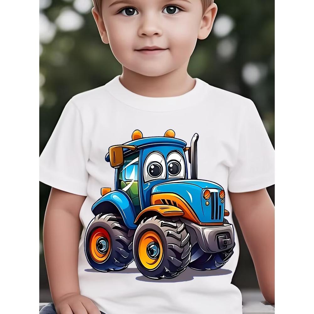 Summer Cute Letter Bulldozer Cool Print Childrens T Shirt Fashion Cotton Kids Short Sleeve Shirt Casual Boys Clothes Tees Tops