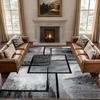Modern Gray Black Geometric Square Area Rug Non-Slip Washable Soft Floor Carpet for Living Room Bedroom Home Decor