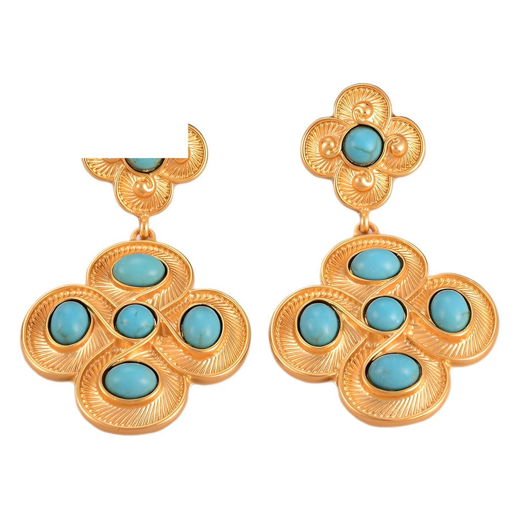 Medieval vintage earrings turquoise exaggerated flower fringed earrings court style thin personality stud earrings