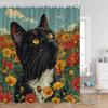 Grappige Katten Douchegordijn Katten Rijden op Haaien Cool Schattige Katten Honden Bloemen Zomer Badkamer Decoraties Polyester Badgordijn