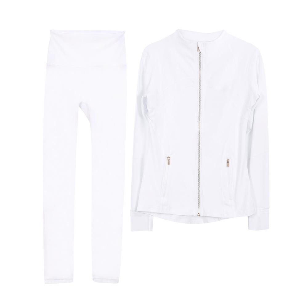 Lulu Original Gold Zipper Stand Collar Jacket & Cropped Yoga Pants Set - Women's Long Sleeve Tight Sports Suit